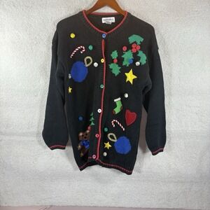 Vintage Baxter & Wells Sweater Women's M Christmas Knit Cardigan Button Front